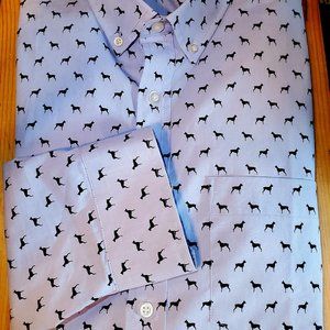 BANANA REPUBLIC: Bulldog print, long-sleeve, button-down shirt. Medium